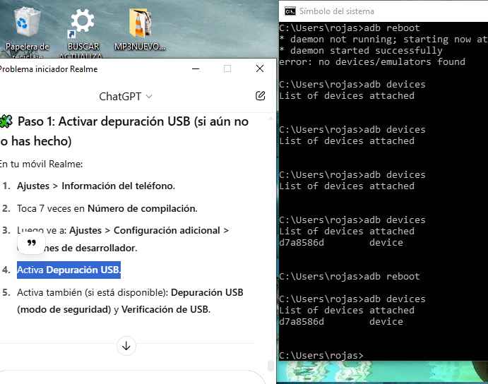 Activación de la depuración USB en opciones de desarrollador