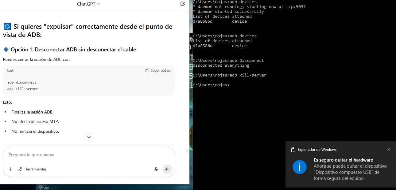 Desconexión segura del dispositivo desde ADB